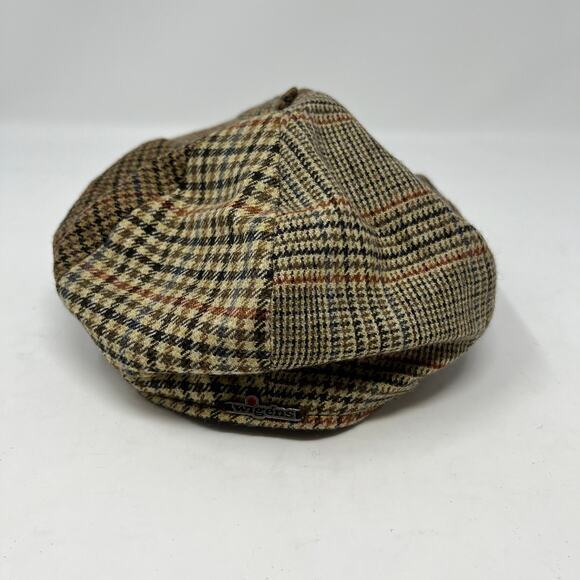 Vtg Wigens Kynoch Newsboy Cap Mens 57 Medium Brown Wool Cashmere‎ Herringbone - Picture 2 of 9